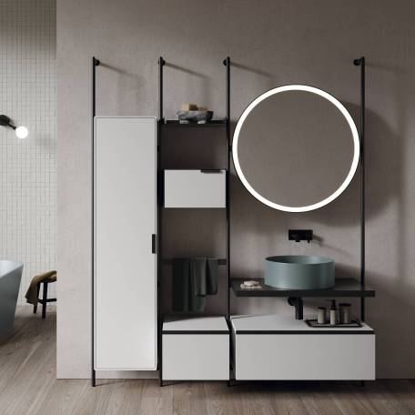 Mueble de baño Nic Design, lavabo sobre encimera Over tres módulos